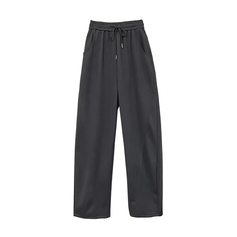 BIVIGAOS New American Style Sports Pants Women Autumn Winter High Waist Straight Wide Leg Pants Cotton Casual Gray Sweatpants