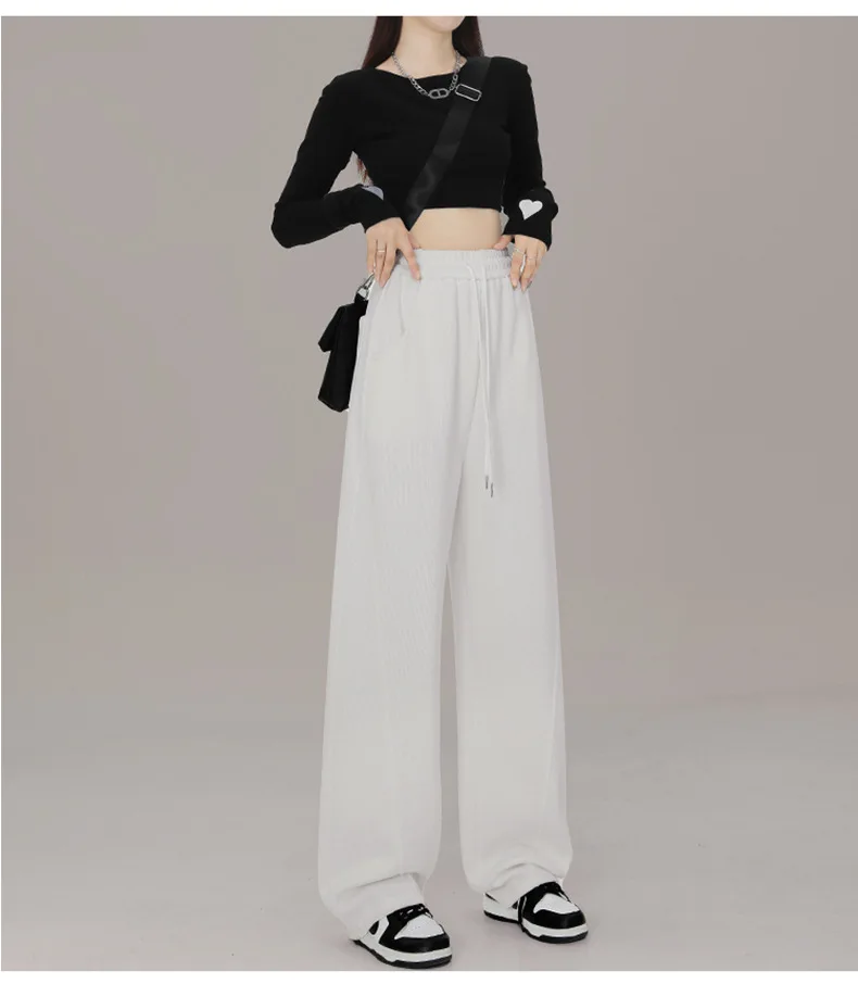 BIVIGAOS New American Style Sports Pants Women Autumn Winter High Waist Straight Wide Leg Pants Cotton Casual Gray Sweatpants