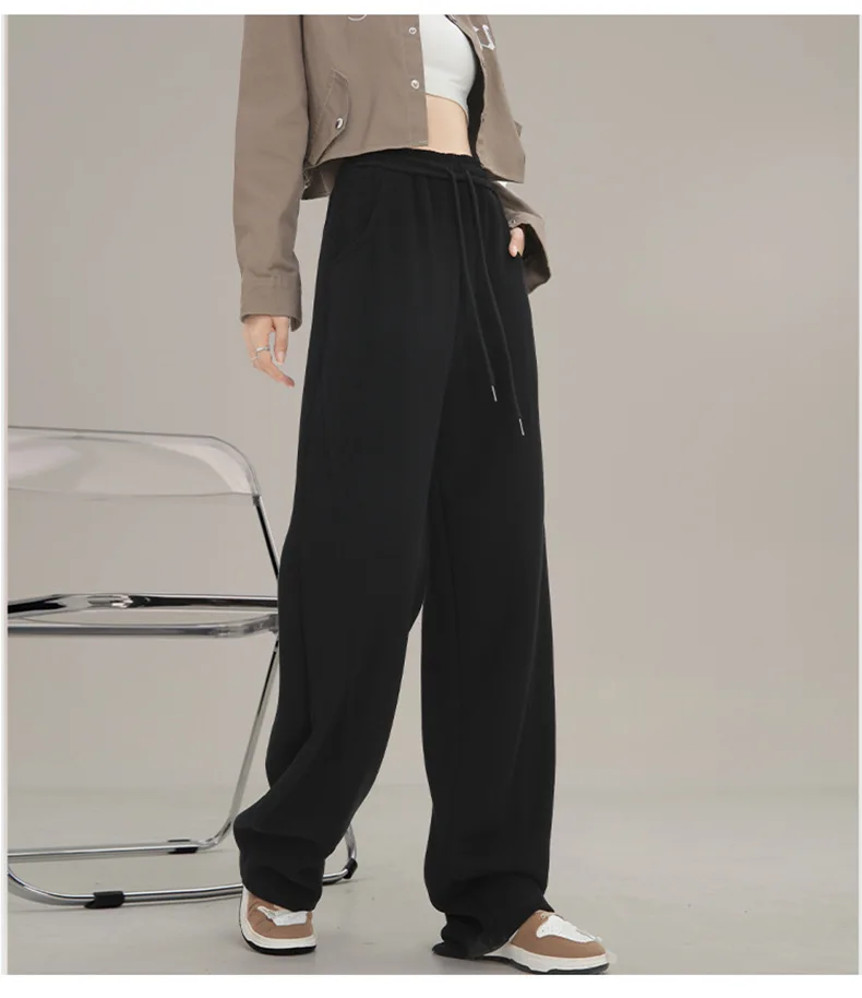 BIVIGAOS New American Style Sports Pants Women Autumn Winter High Waist Straight Wide Leg Pants Cotton Casual Gray Sweatpants