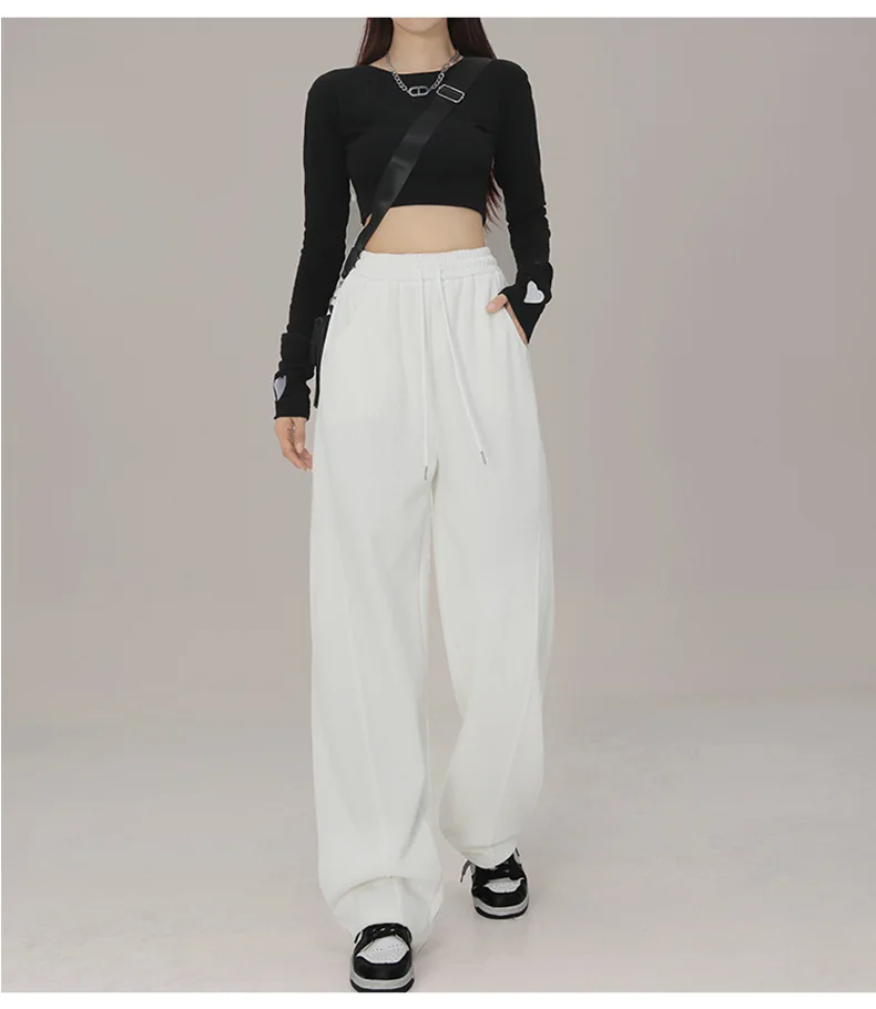 BIVIGAOS New American Style Sports Pants Women Autumn Winter High Waist Straight Wide Leg Pants Cotton Casual Gray Sweatpants