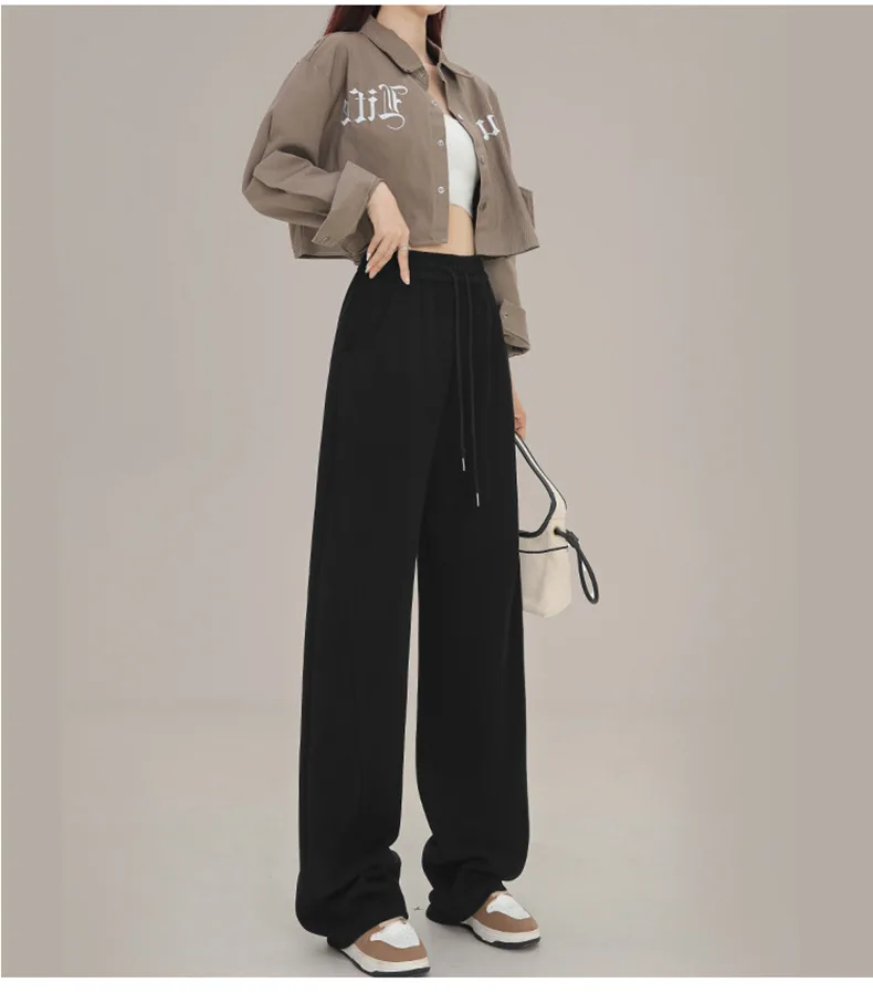 BIVIGAOS New American Style Sports Pants Women Autumn Winter High Waist Straight Wide Leg Pants Cotton Casual Gray Sweatpants