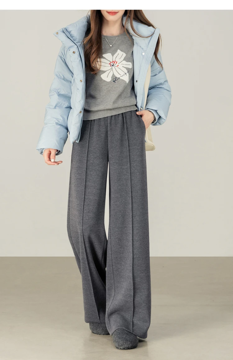 SENTUBILA Knit Sweat Pants for Women 2026 Autumn Winter Acetate Wool Silk Blend Trousers Casual Versatile Bottoms 154K80280