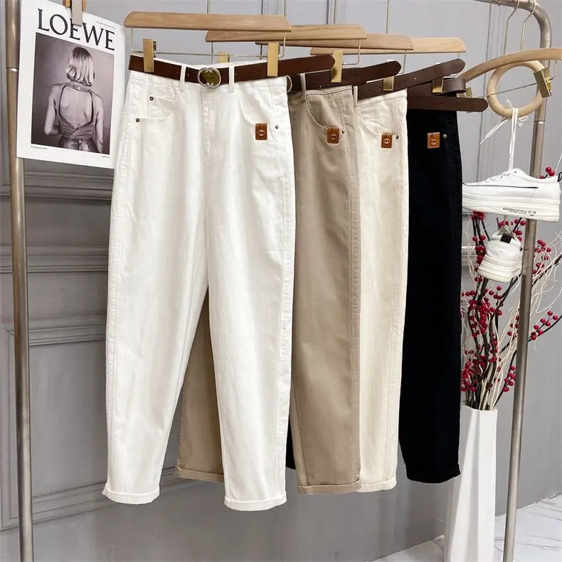 2025 Spring Autumn New High Waist Jeans Women's Fashion Loose Versatile Thicken Casual Pants Oversized Female Warm Trousers 4XL