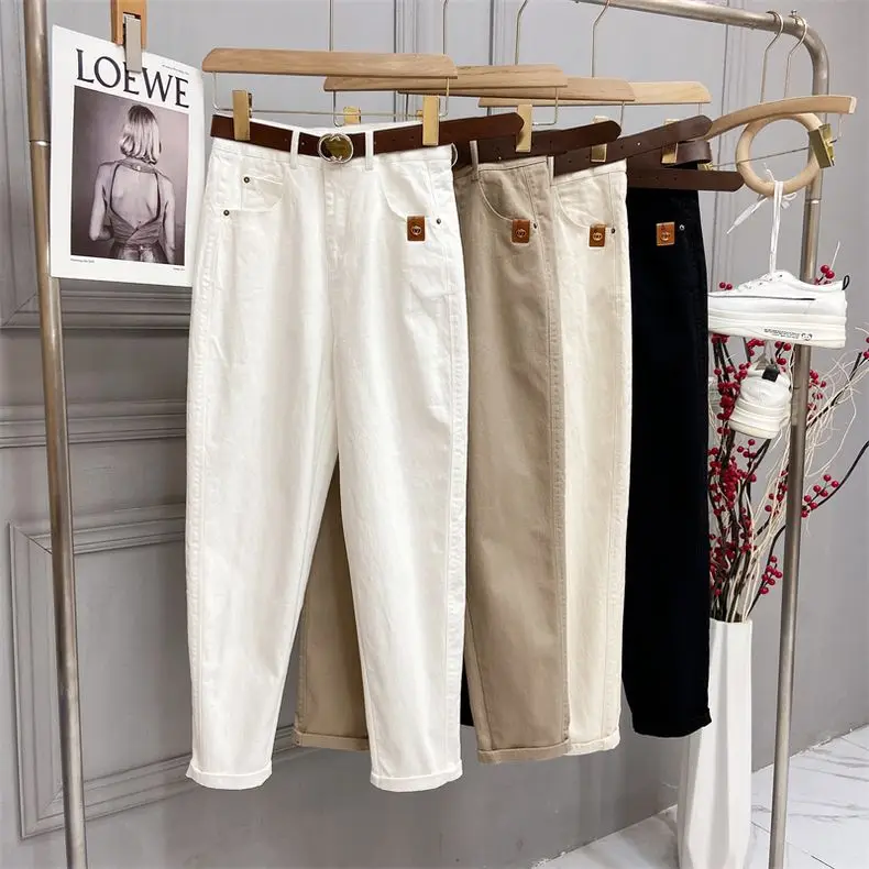 2025 Spring Autumn New High Waist Jeans Women's Fashion Loose Versatile Thicken Casual Pants Oversized Female Warm Trousers 4XL