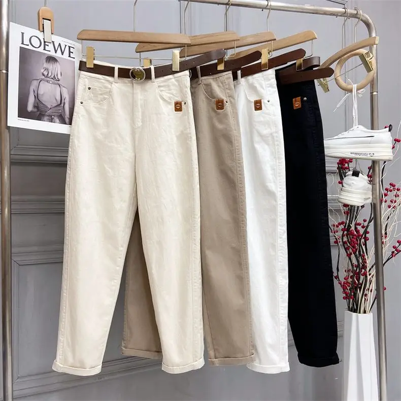 2025 Spring Autumn New High Waist Jeans Women's Fashion Loose Versatile Thicken Casual Pants Oversized Female Warm Trousers 4XL