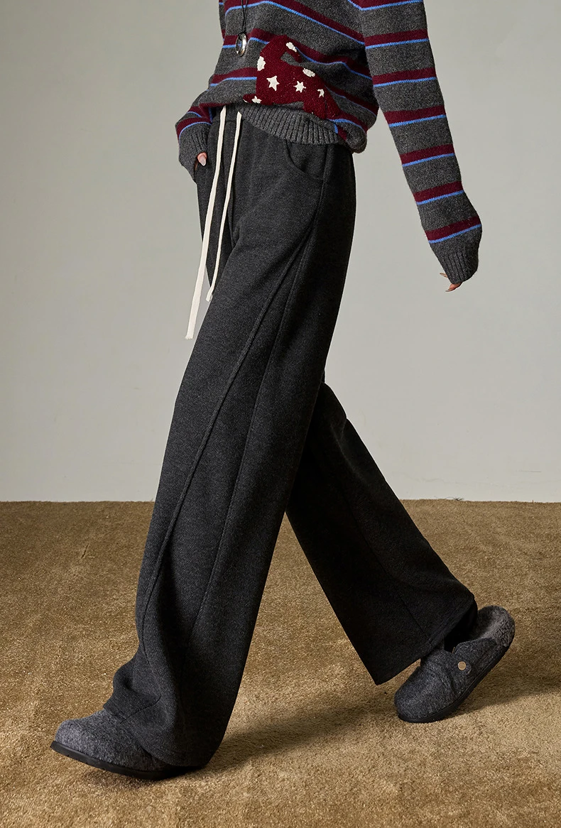 TOYOUTH Women Split Design Casual Pants 2026 Spring New Elastic High-Waisted Sporty Loungewear Slouchy Trousers