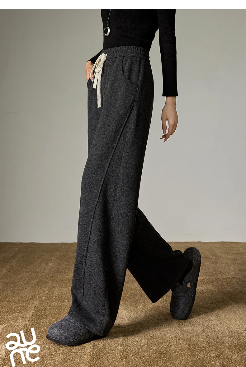 TOYOUTH Women Split Design Casual Pants 2026 Spring New Elastic High-Waisted Sporty Loungewear Slouchy Trousers