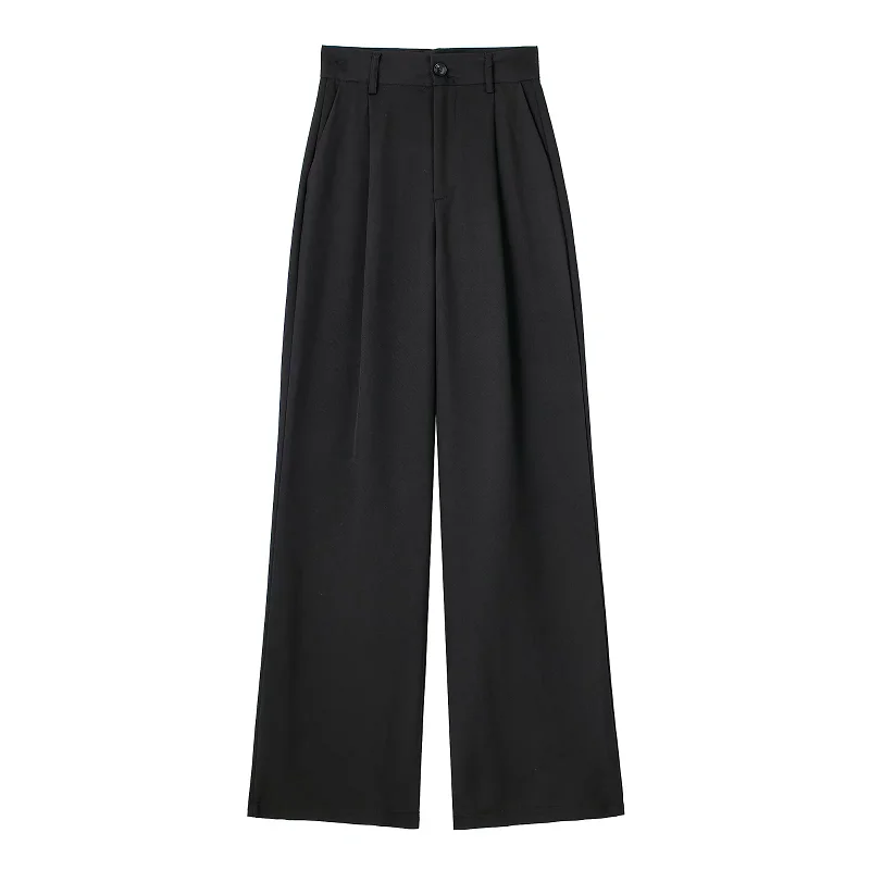 HXAO Striped Straight Pants 2024 Autumn Women's Elegant Pleated Long Pants Ladies Fashion Casual Office Beige Grey Black Pants