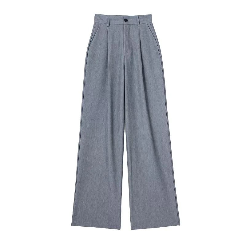 HXAO Striped Straight Pants 2024 Autumn Women's Elegant Pleated Long Pants Ladies Fashion Casual Office Beige Grey Black Pants