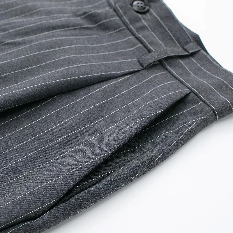 HXAO Striped Straight Pants 2024 Autumn Women's Elegant Pleated Long Pants Ladies Fashion Casual Office Beige Grey Black Pants