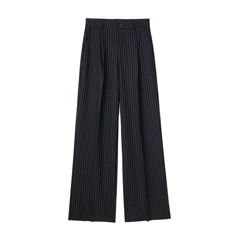 HXAO Striped Straight Pants 2024 Autumn Women's Elegant Pleated Long Pants Ladies Fashion Casual Office Beige Grey Black Pants
