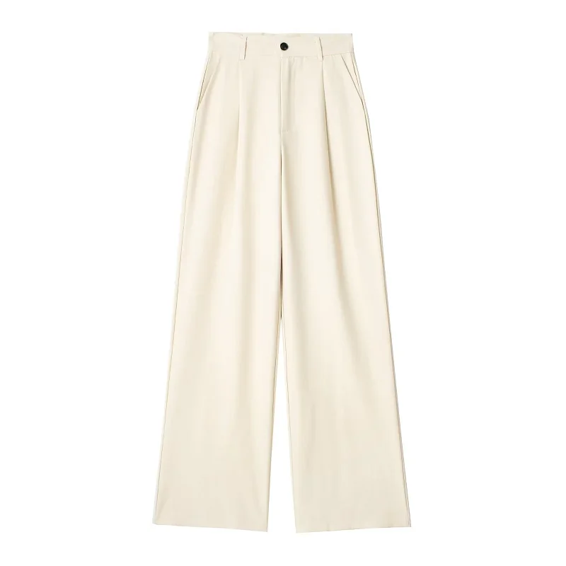 HXAO Striped Straight Pants 2024 Autumn Women's Elegant Pleated Long Pants Ladies Fashion Casual Office Beige Grey Black Pants