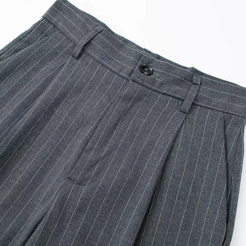 HXAO Striped Straight Pants 2024 Autumn Women's Elegant Pleated Long Pants Ladies Fashion Casual Office Beige Grey Black Pants