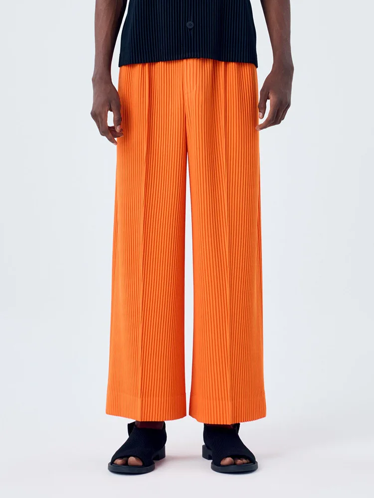 ISSEY 2026 New Arrival Miyake Pleated Pants Textured Casual Relaxed Fit Wide-Leg Cropped Trousers for Men