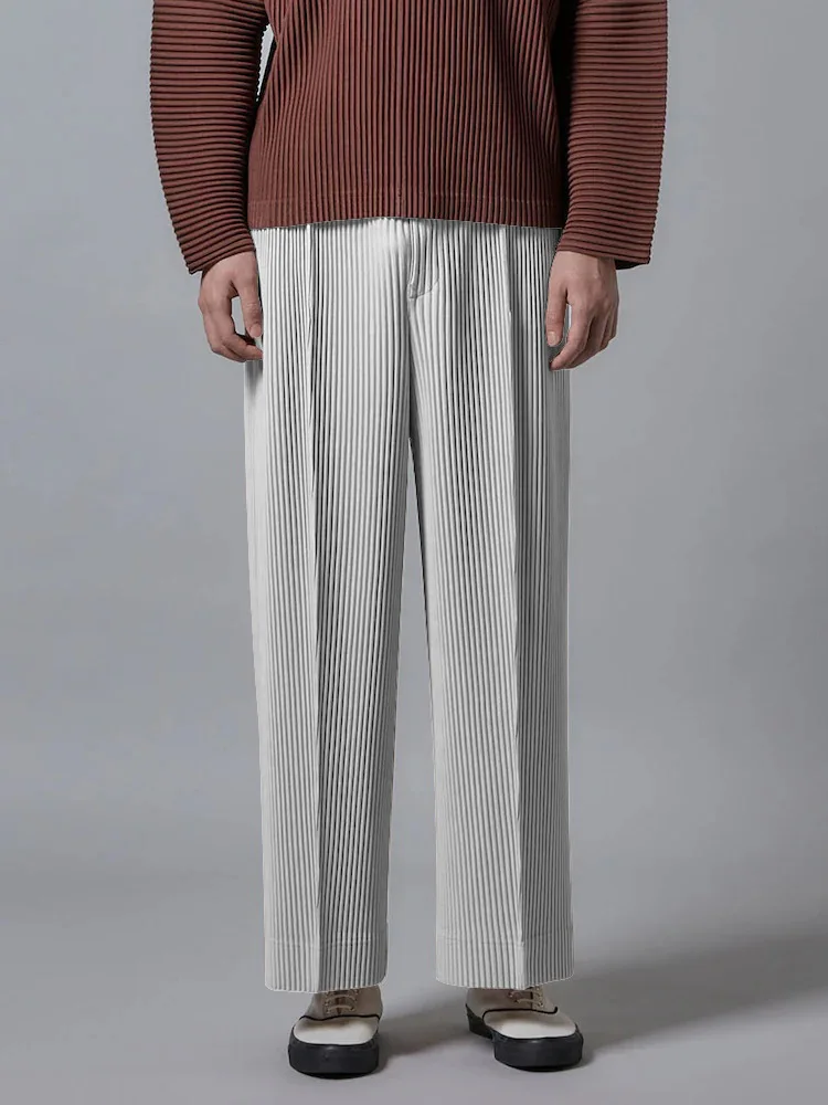 ISSEY 2026 New Arrival Miyake Pleated Pants Textured Casual Relaxed Fit Wide-Leg Cropped Trousers for Men