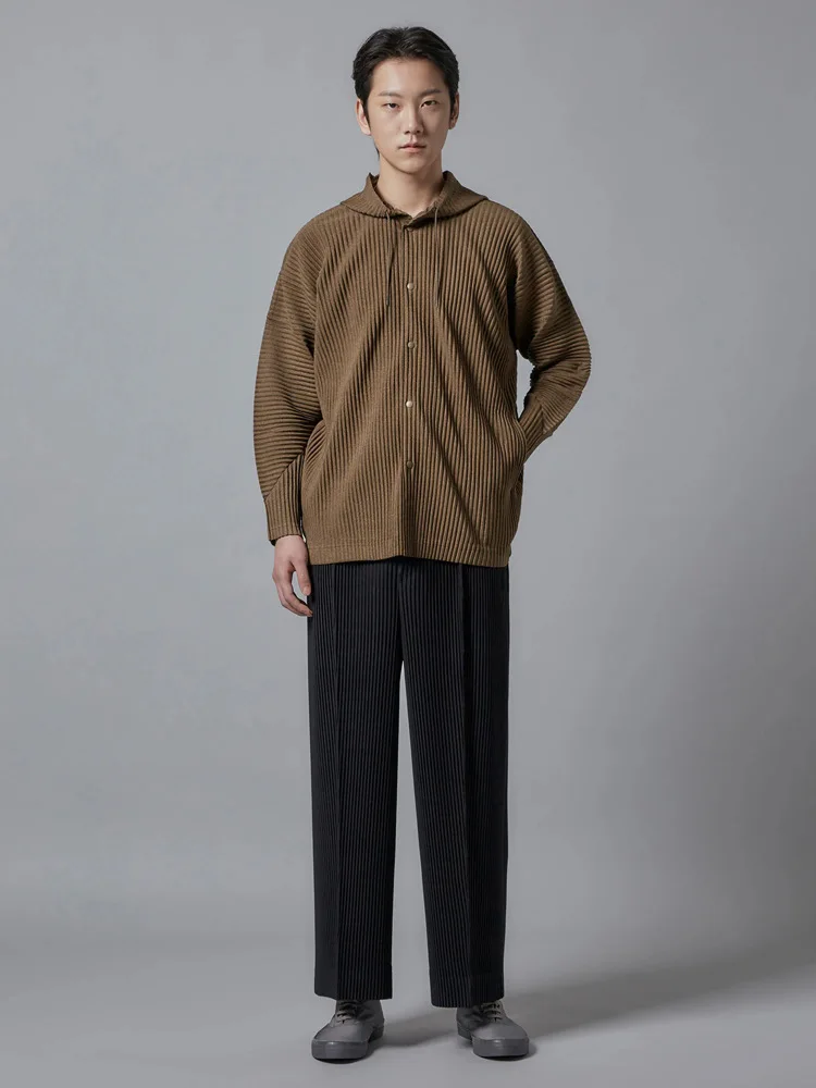 ISSEY 2026 New Arrival Miyake Pleated Pants Textured Casual Relaxed Fit Wide-Leg Cropped Trousers for Men