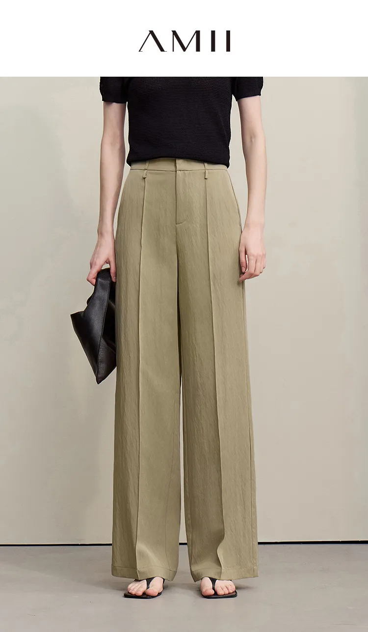 Amii Breathable Women's Pants 2026 Summer New Loose Casual Wide Leg Woman Trousers Solid Basic Versatile Long Pants 12622061
