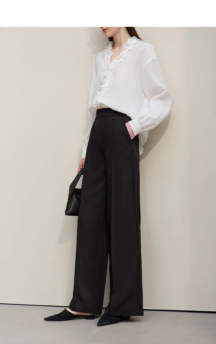 Amii Breathable Women's Pants 2026 Summer New Loose Casual Wide Leg Woman Trousers Solid Basic Versatile Long Pants 12622061