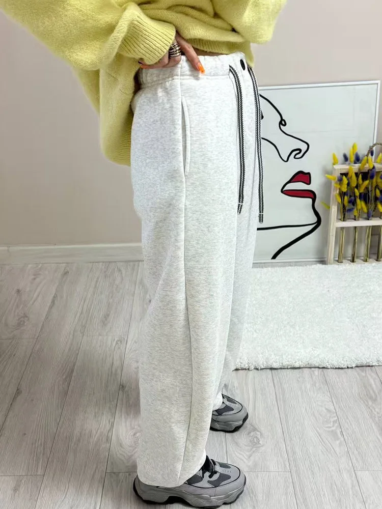 Streamgirl Warm Pants For Women Winter Brown Wide Leg Fleece Sweatpants Women Baggy Sport Winter Thick Velvet Warm Trousers