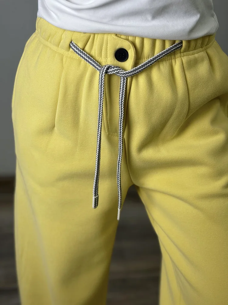 Streamgirl Warm Pants For Women Winter Brown Wide Leg Fleece Sweatpants Women Baggy Sport Winter Thick Velvet Warm Trousers