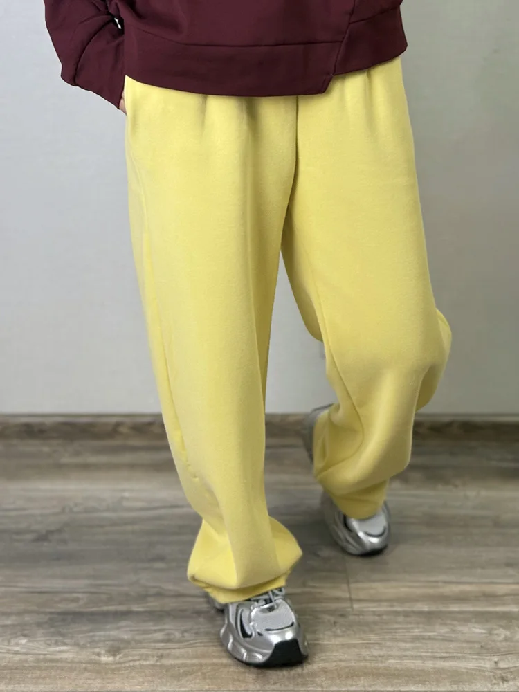 Streamgirl Warm Pants For Women Winter Brown Wide Leg Fleece Sweatpants Women Baggy Sport Winter Thick Velvet Warm Trousers
