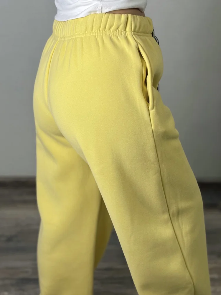 Streamgirl Warm Pants For Women Winter Brown Wide Leg Fleece Sweatpants Women Baggy Sport Winter Thick Velvet Warm Trousers