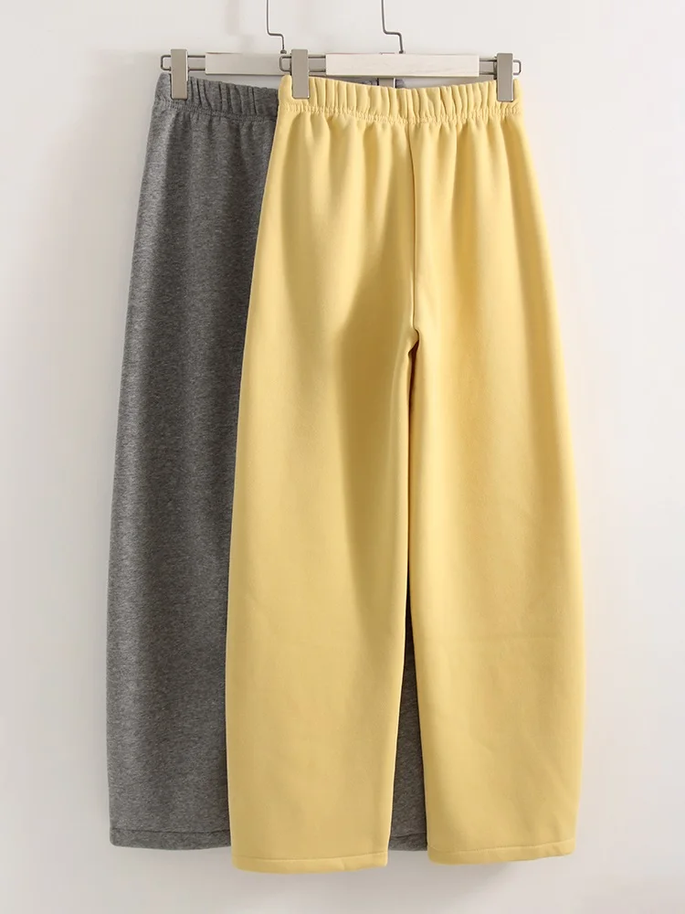 Streamgirl Warm Pants For Women Winter Brown Wide Leg Fleece Sweatpants Women Baggy Sport Winter Thick Velvet Warm Trousers