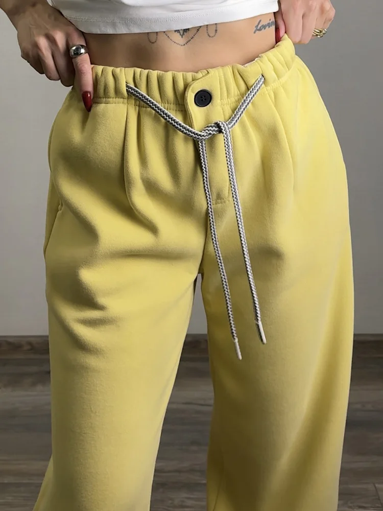 Streamgirl Warm Pants For Women Winter Brown Wide Leg Fleece Sweatpants Women Baggy Sport Winter Thick Velvet Warm Trousers