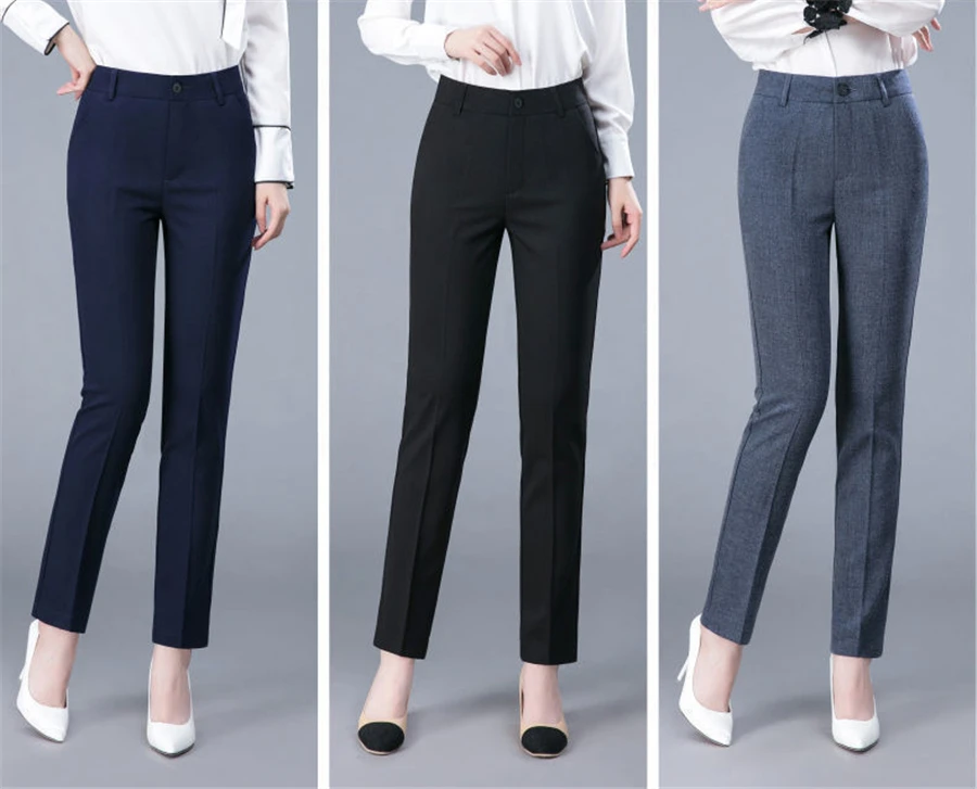 New Formal Pencil Ankle-length Pants For Women High Waist OL Sweatpants Classic Pantalones Straight Chic Trousers Slim Spodnie
