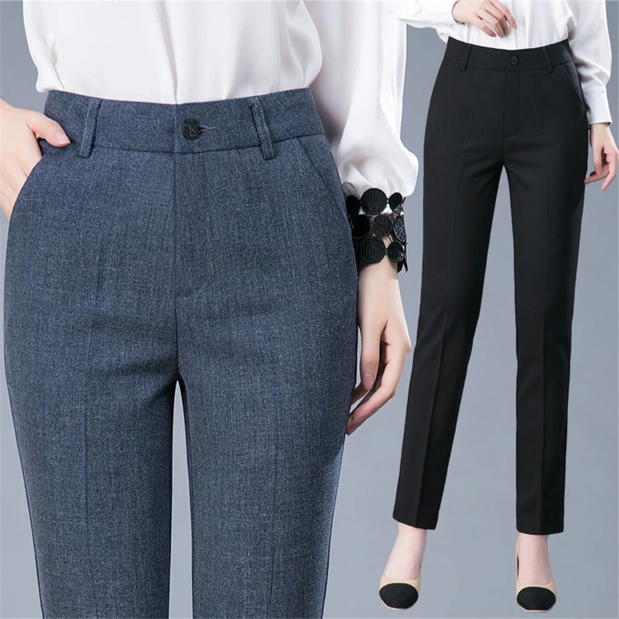 New Formal Pencil Ankle-length Pants For Women High Waist OL Sweatpants Classic Pantalones Straight Chic Trousers Slim Spodnie