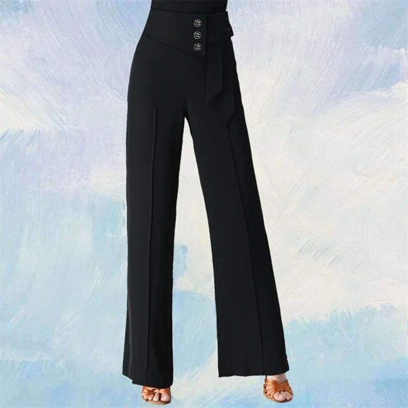 Spring Summer Women Wide-Leg Pants Fashion Latin Dance Pants Female Solid Dance Pants Ladies High Waist Casual Loose Trousers