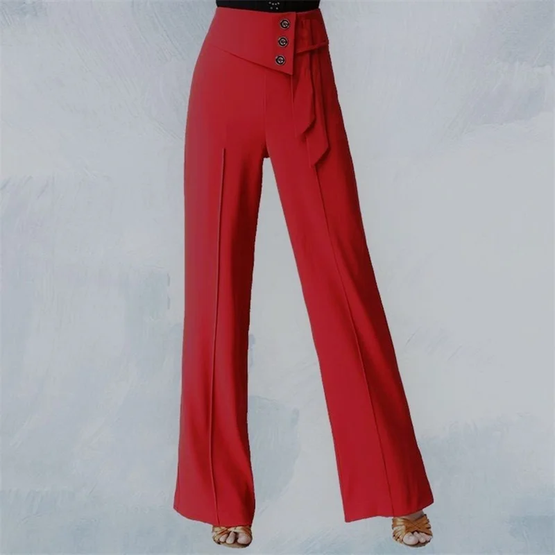 Spring Summer Women Wide-Leg Pants Fashion Latin Dance Pants Female Solid Dance Pants Ladies High Waist Casual Loose Trousers