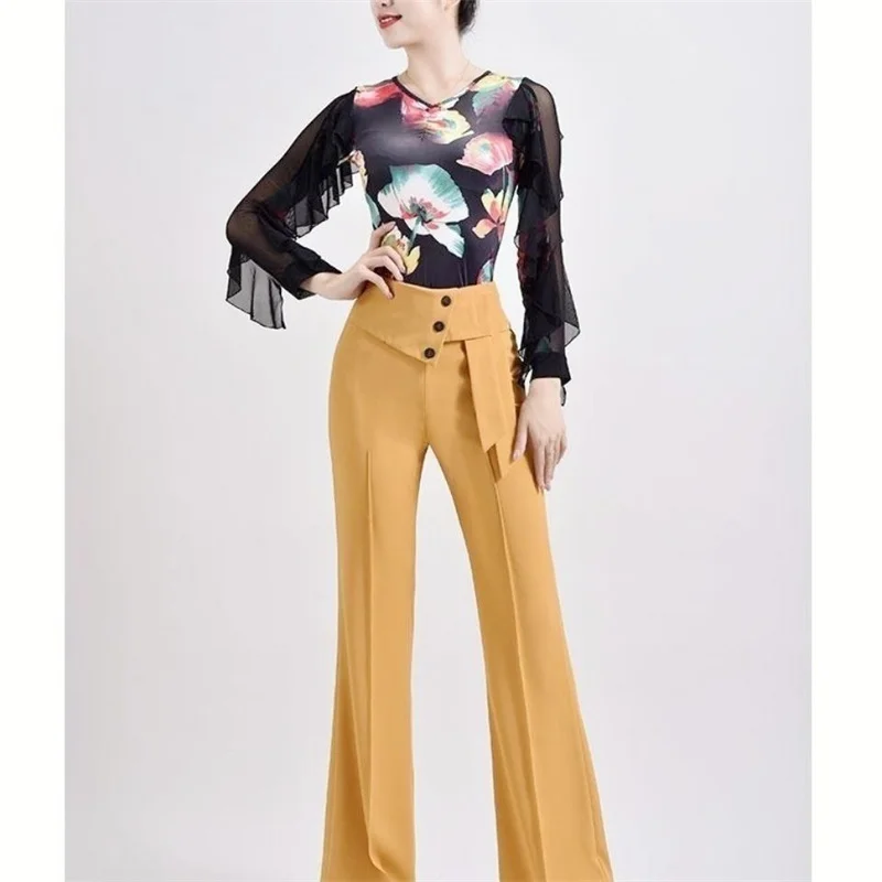 Spring Summer Women Wide-Leg Pants Fashion Latin Dance Pants Female Solid Dance Pants Ladies High Waist Casual Loose Trousers