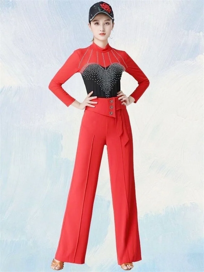 Spring Summer Women Wide-Leg Pants Fashion Latin Dance Pants Female Solid Dance Pants Ladies High Waist Casual Loose Trousers