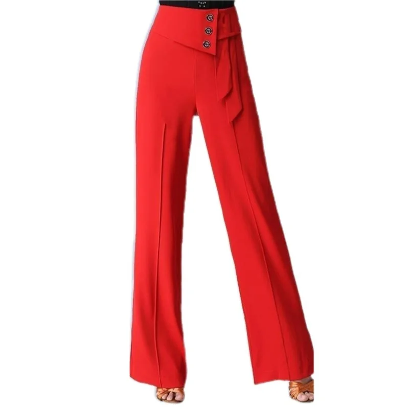 Spring Summer Women Wide-Leg Pants Fashion Latin Dance Pants Female Solid Dance Pants Ladies High Waist Casual Loose Trousers