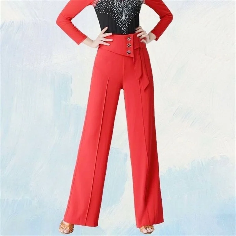 Spring Summer Women Wide-Leg Pants Fashion Latin Dance Pants Female Solid Dance Pants Ladies High Waist Casual Loose Trousers