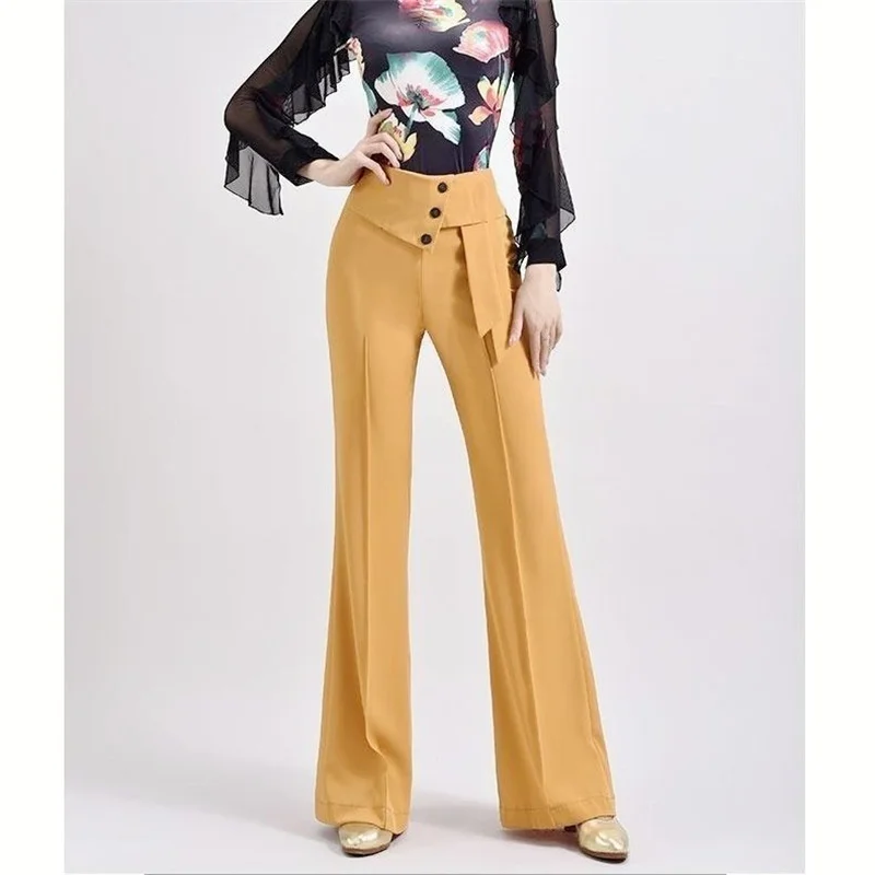 Spring Summer Women Wide-Leg Pants Fashion Latin Dance Pants Female Solid Dance Pants Ladies High Waist Casual Loose Trousers