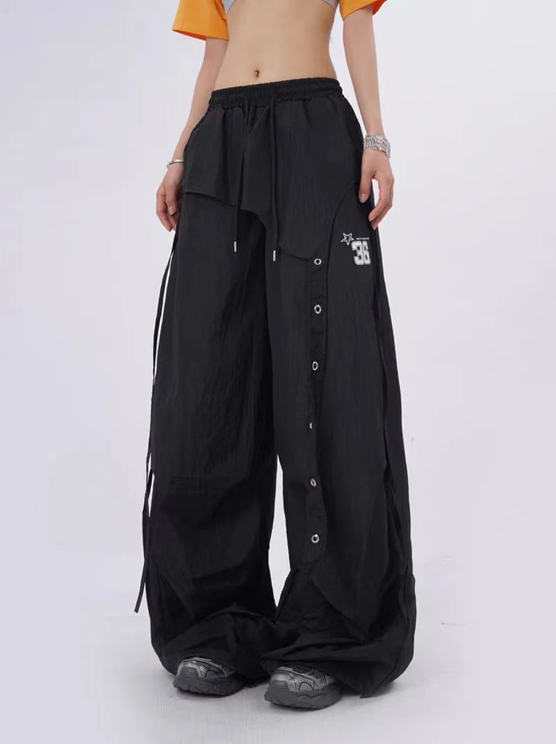 Y2K Streetwear Cargo Pants Women High Waist Baggy Patchwork Parachute Pants Bf Hip Hop All Match Ribbon Jazz Dance Sweatpants