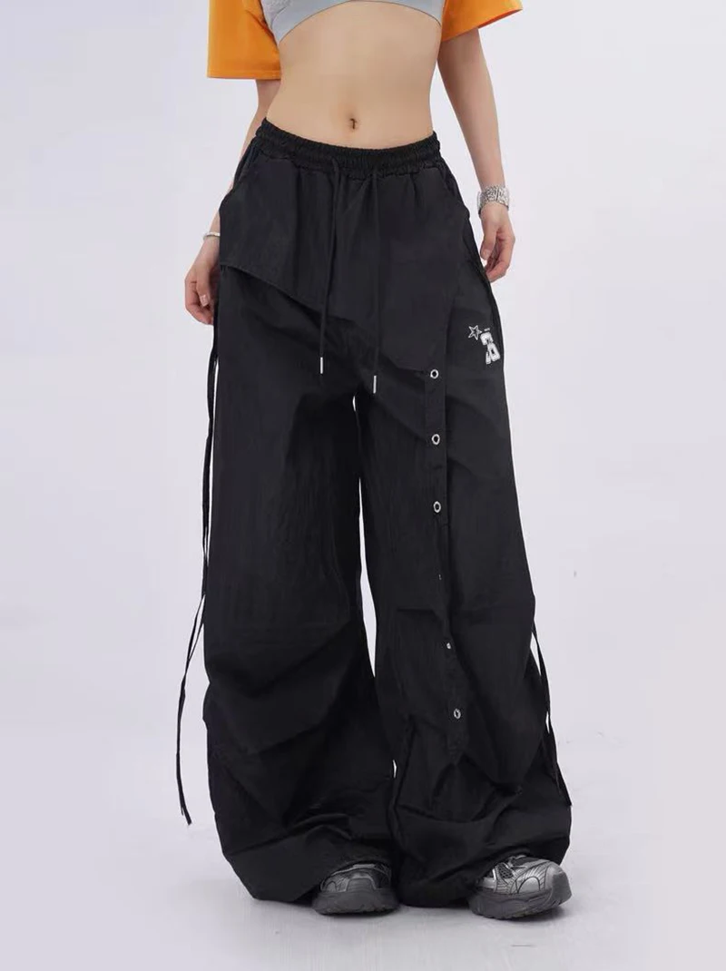 Y2K Streetwear Cargo Pants Women High Waist Baggy Patchwork Parachute Pants Bf Hip Hop All Match Ribbon Jazz Dance Sweatpants