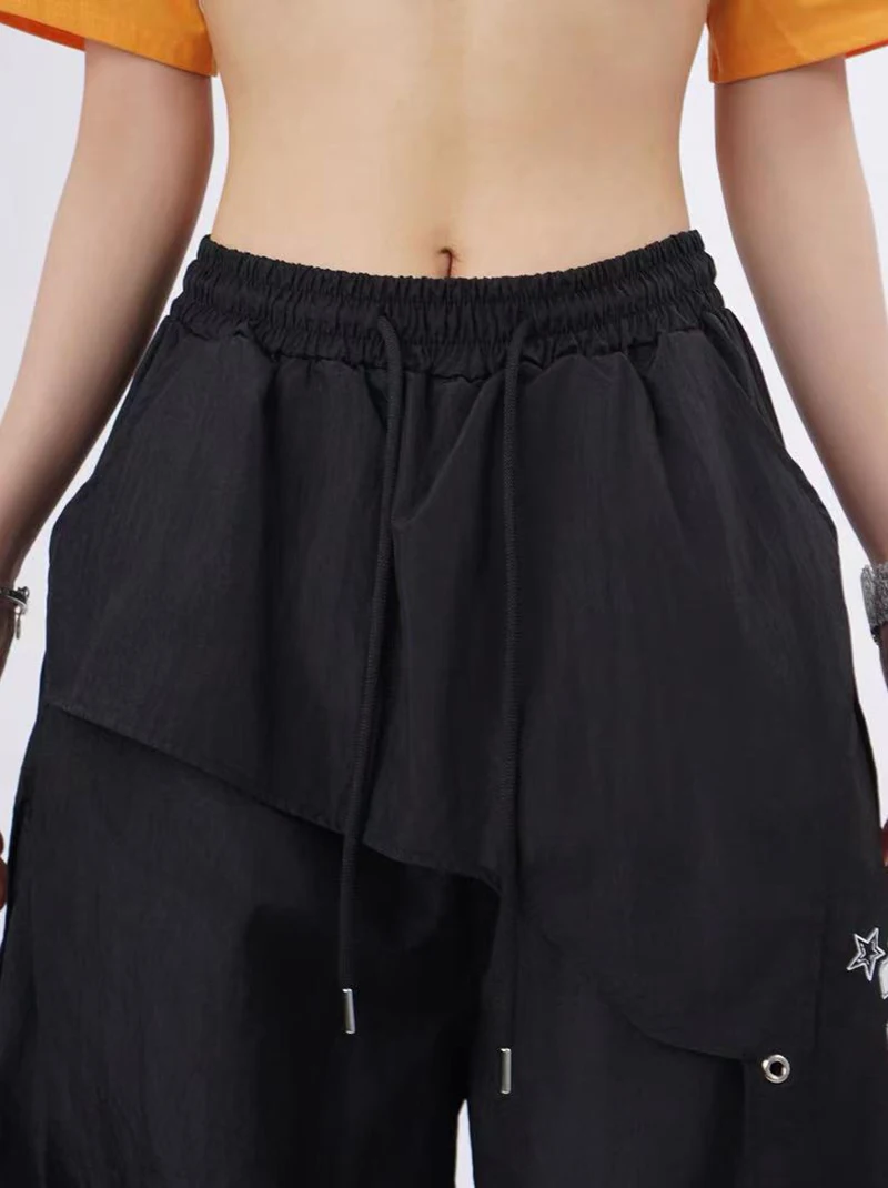 Y2K Streetwear Cargo Pants Women High Waist Baggy Patchwork Parachute Pants Bf Hip Hop All Match Ribbon Jazz Dance Sweatpants