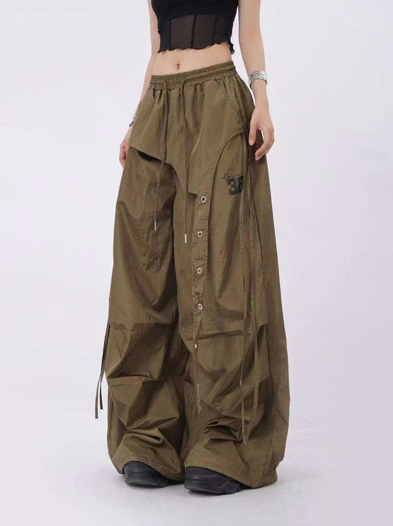 Y2K Streetwear Cargo Pants Women High Waist Baggy Patchwork Parachute Pants Bf Hip Hop All Match Ribbon Jazz Dance Sweatpants