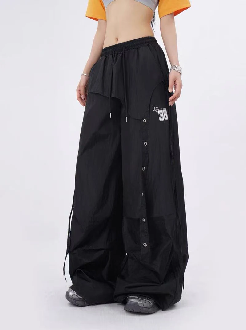 Y2K Streetwear Cargo Pants Women High Waist Baggy Patchwork Parachute Pants Bf Hip Hop All Match Ribbon Jazz Dance Sweatpants