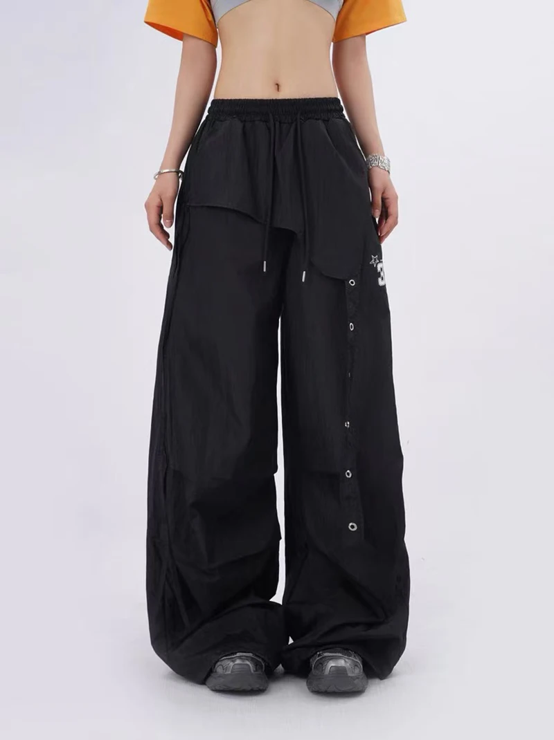 Y2K Streetwear Cargo Pants Women High Waist Baggy Patchwork Parachute Pants Bf Hip Hop All Match Ribbon Jazz Dance Sweatpants
