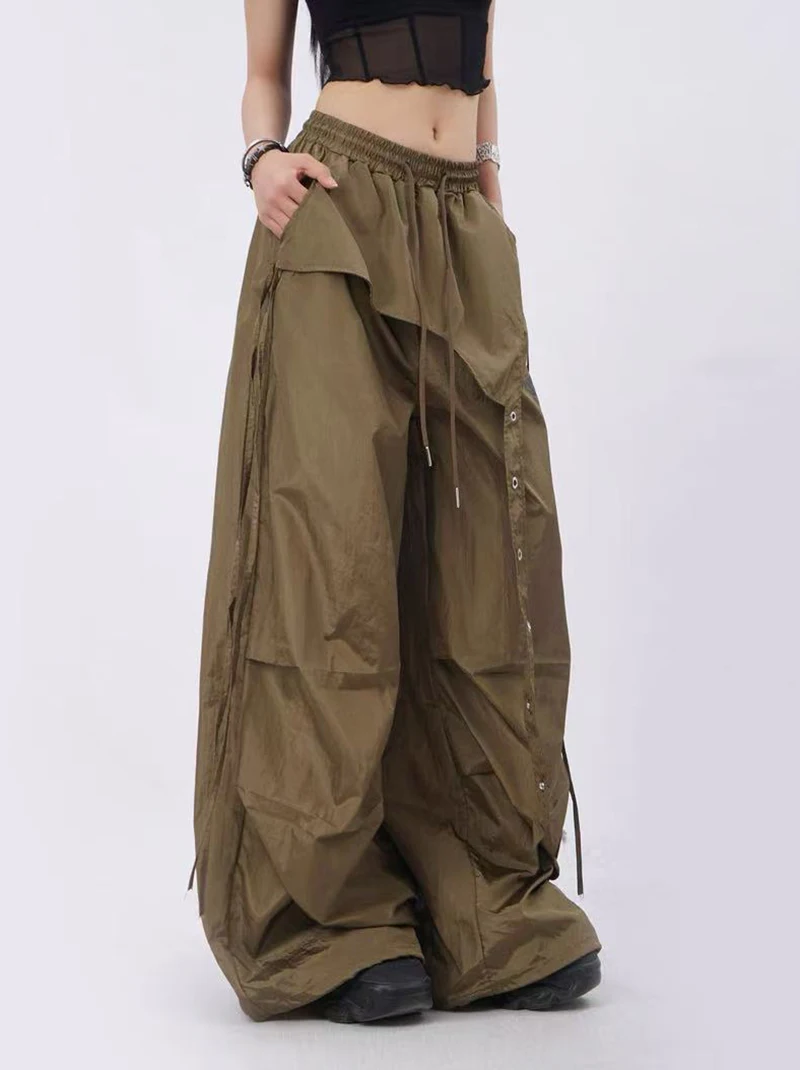 Y2K Streetwear Cargo Pants Women High Waist Baggy Patchwork Parachute Pants Bf Hip Hop All Match Ribbon Jazz Dance Sweatpants