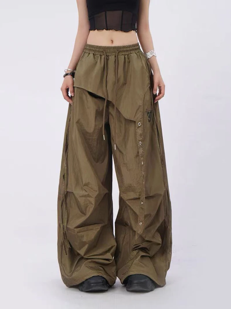Y2K Streetwear Cargo Pants Women High Waist Baggy Patchwork Parachute Pants Bf Hip Hop All Match Ribbon Jazz Dance Sweatpants