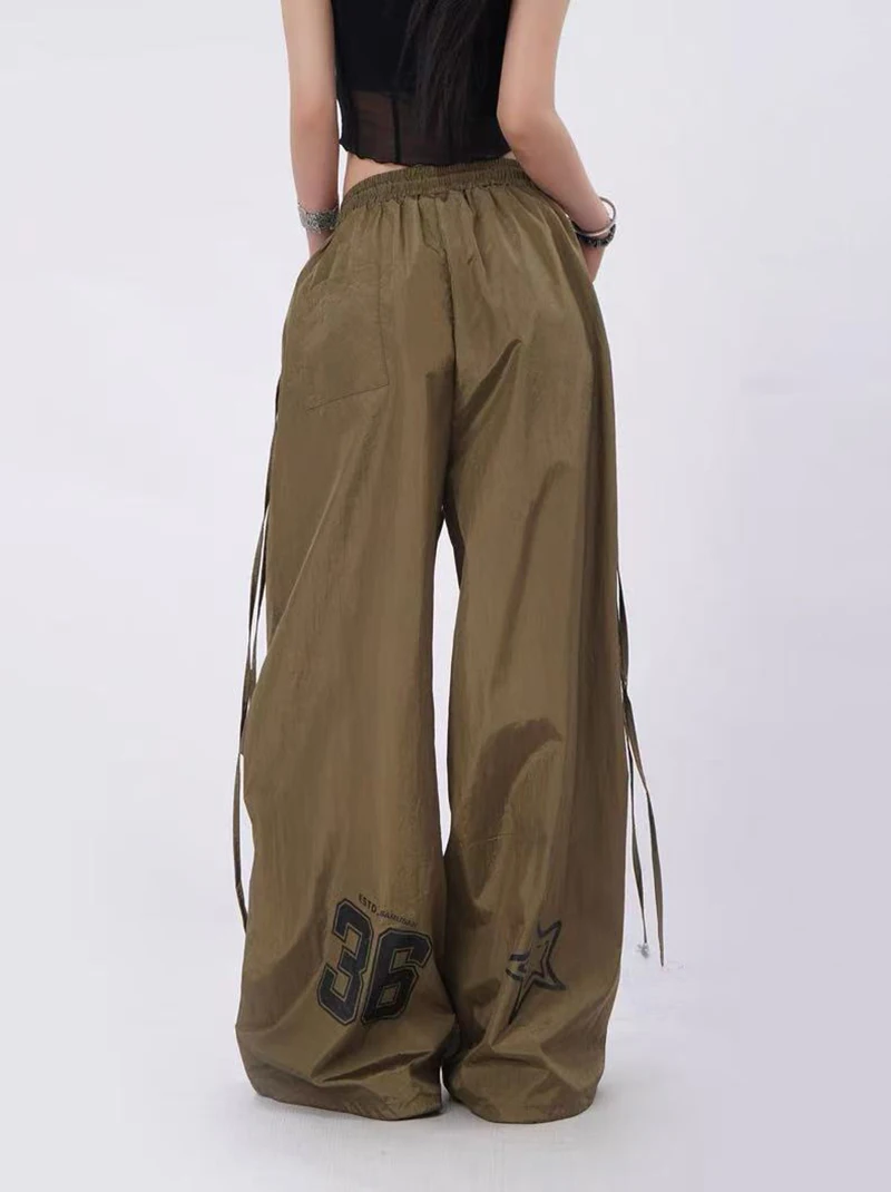 Y2K Streetwear Cargo Pants Women High Waist Baggy Patchwork Parachute Pants Bf Hip Hop All Match Ribbon Jazz Dance Sweatpants