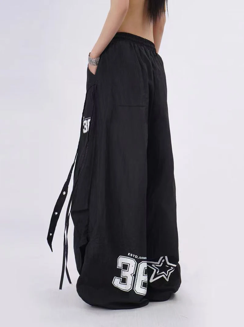 Y2K Streetwear Cargo Pants Women High Waist Baggy Patchwork Parachute Pants Bf Hip Hop All Match Ribbon Jazz Dance Sweatpants