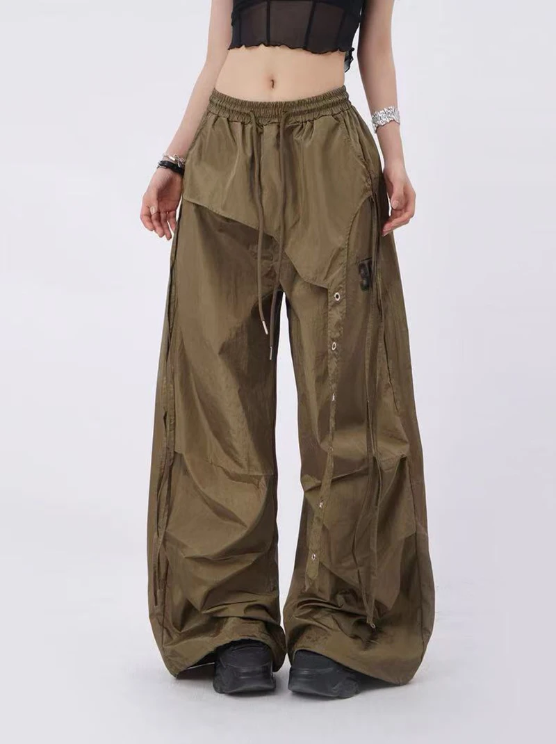 Y2K Streetwear Cargo Pants Women High Waist Baggy Patchwork Parachute Pants Bf Hip Hop All Match Ribbon Jazz Dance Sweatpants