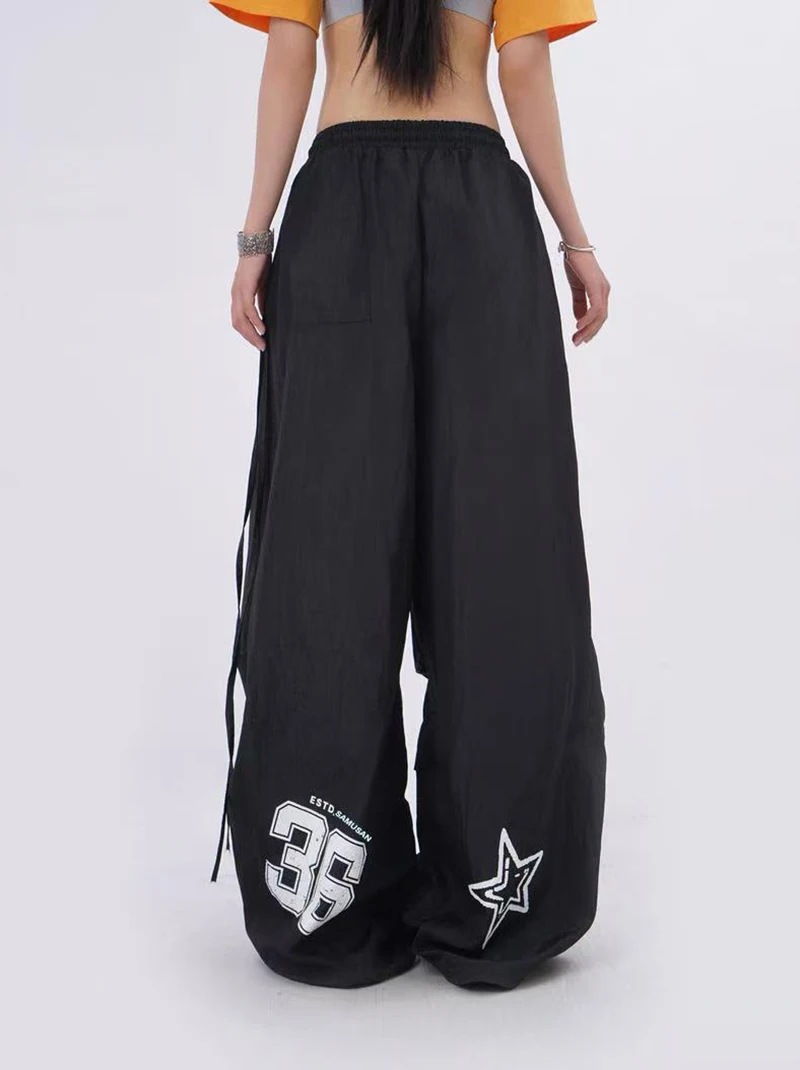 Y2K Streetwear Cargo Pants Women High Waist Baggy Patchwork Parachute Pants Bf Hip Hop All Match Ribbon Jazz Dance Sweatpants