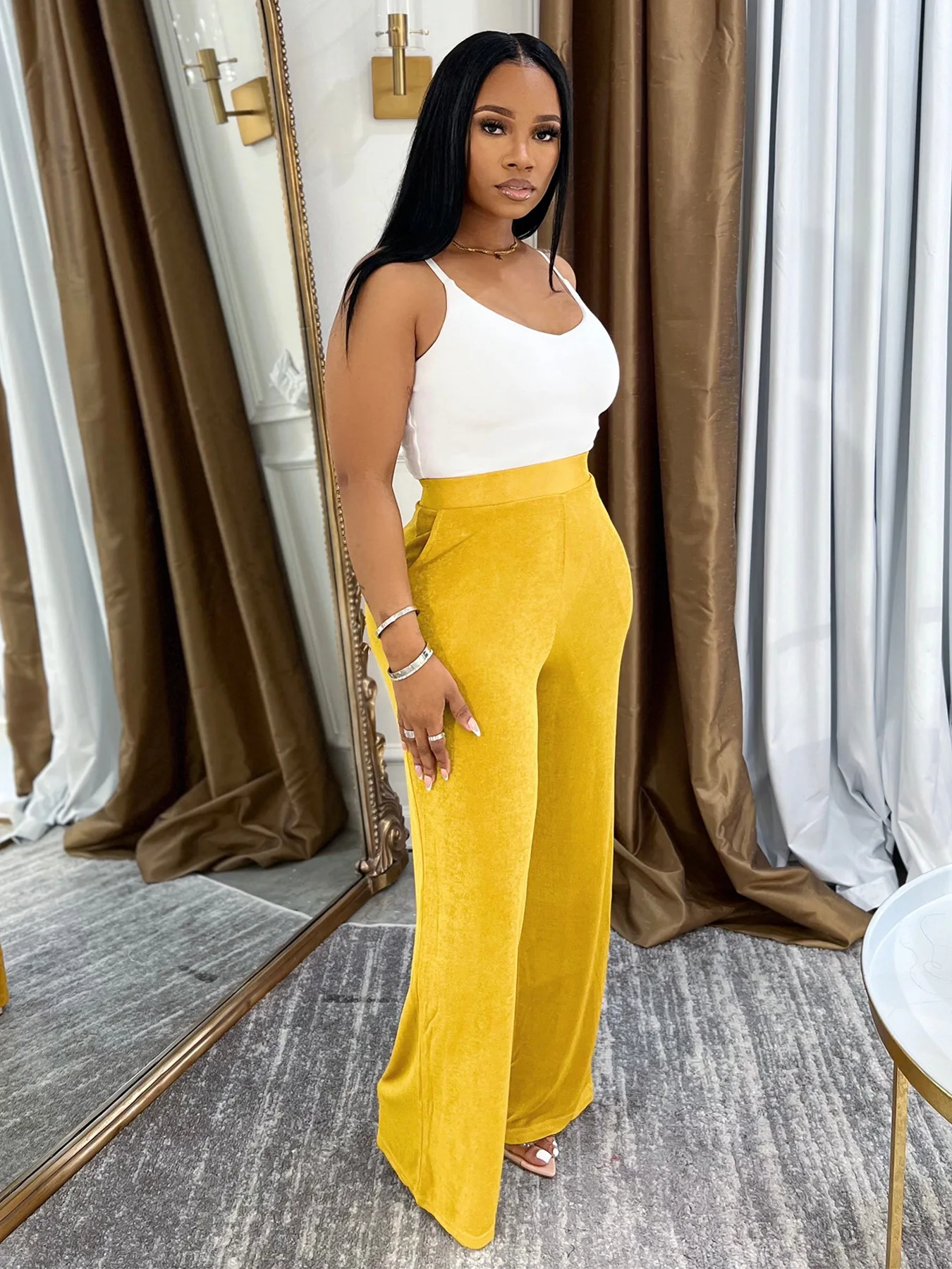CM.YAYA Women Fashion High Waist Wide Leg Pants 2025 Streetwear Casual Active Trousers